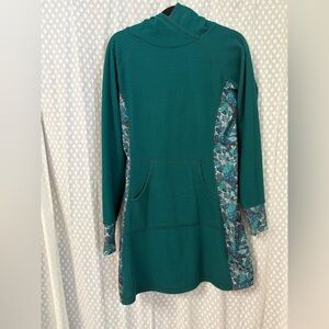 Teal Long Sleeve Dress with Patterned Accents